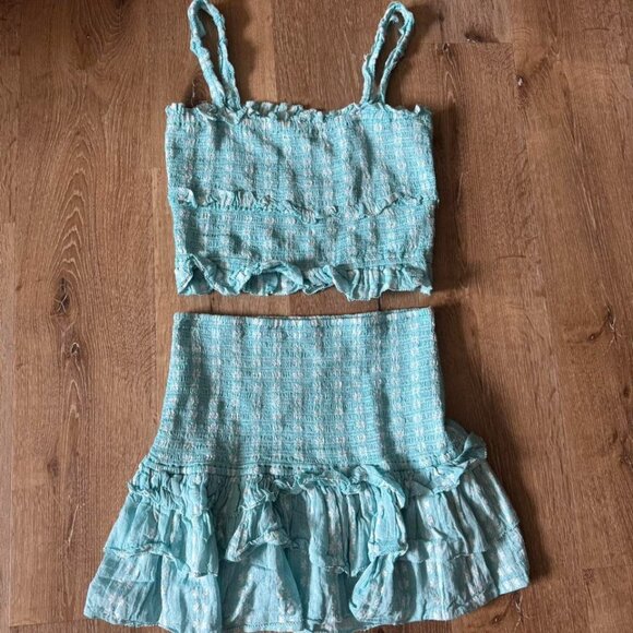 Saylor Teal Celina Ruffle Floral Printed Set Size M - Picture 1 of 5